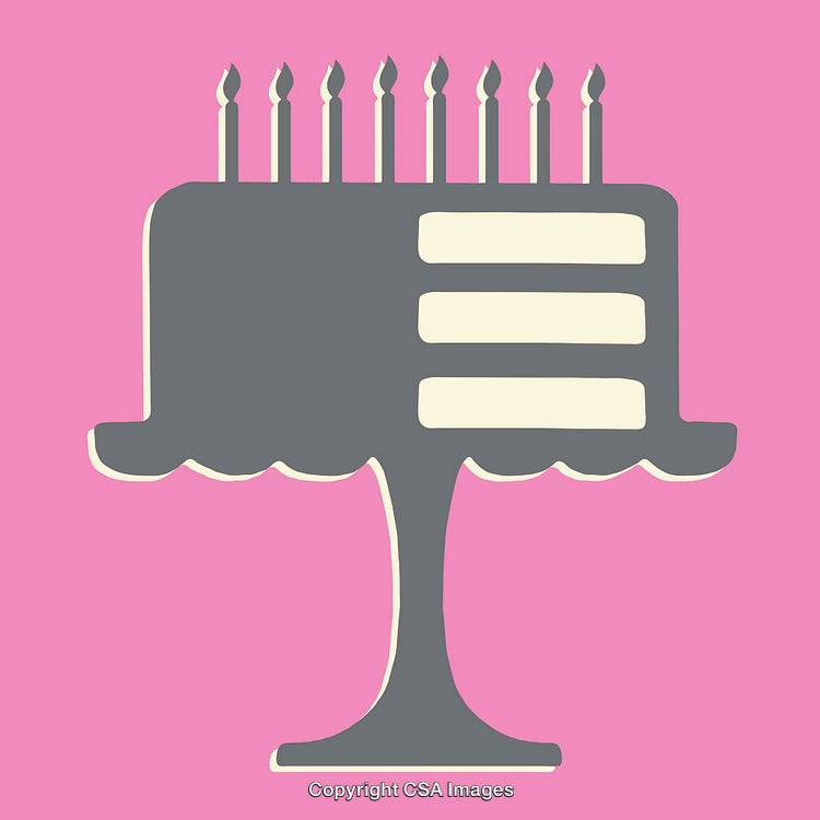 Stylized Birthday Cake Illustration with Candles on Pink Background