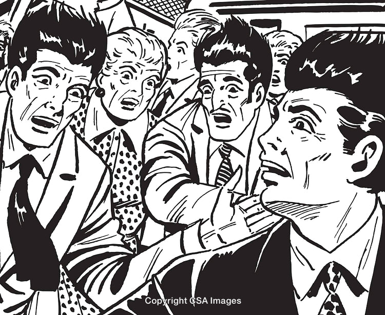 Monochromatic Illustration of People Expressing Concern and Shock