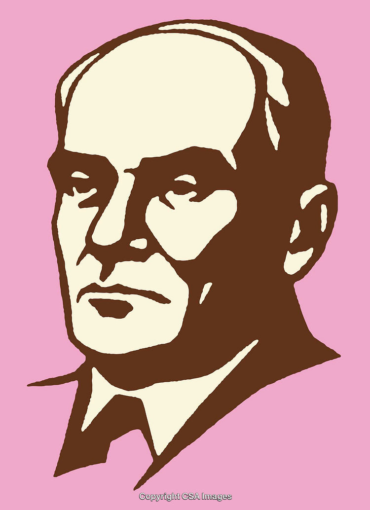 Colorful Line Art Illustration of a Serious Male Portrait on Pink Background