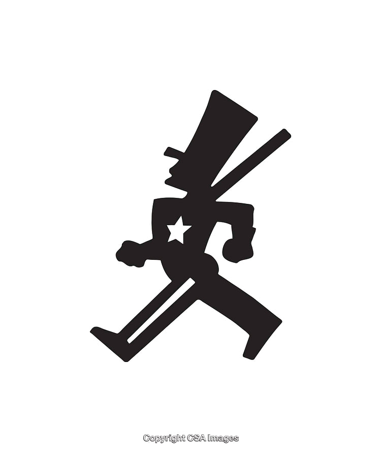 Silhouette Illustration of a Walking Figure with Hat and Star Detail