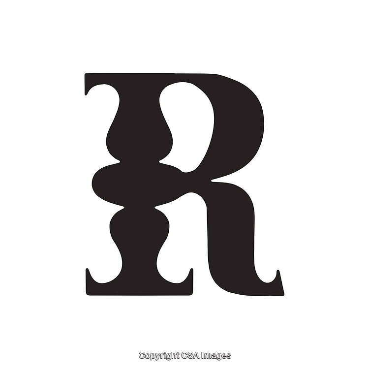 Stylized Black Letter R with Elegant Serif Design on White Background