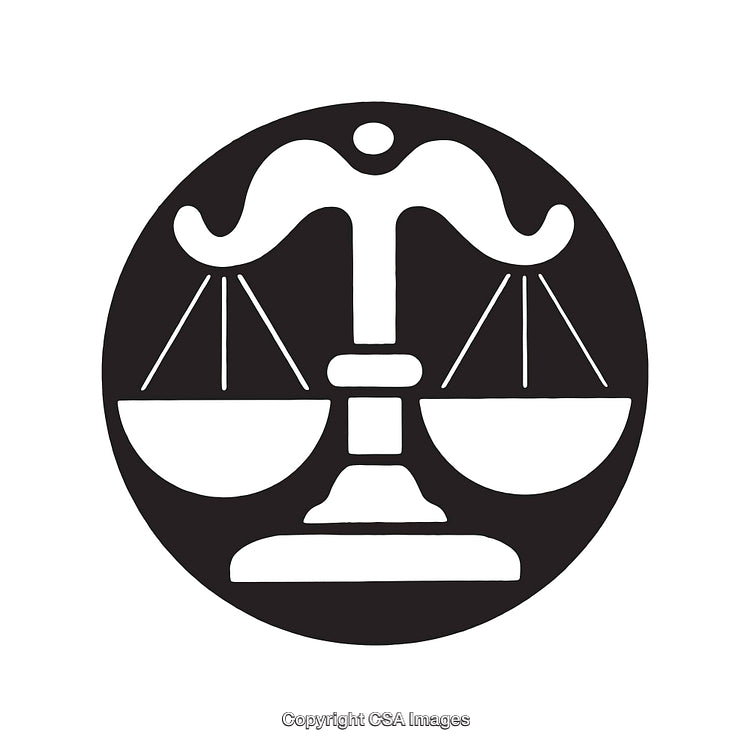 Black and White Illustration of Scales Representing Justice and Balance