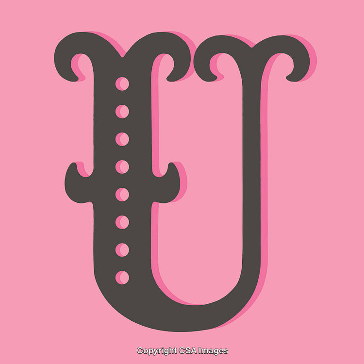 Stylized Decorative Letter U with Pink Background and Bold Typography