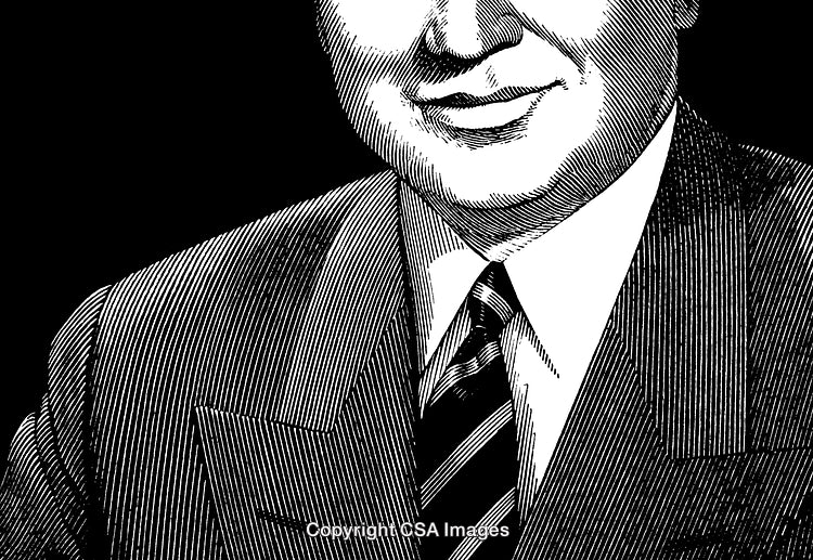 Elegant Black and White Engraving of a Businessperson in Formal Attire