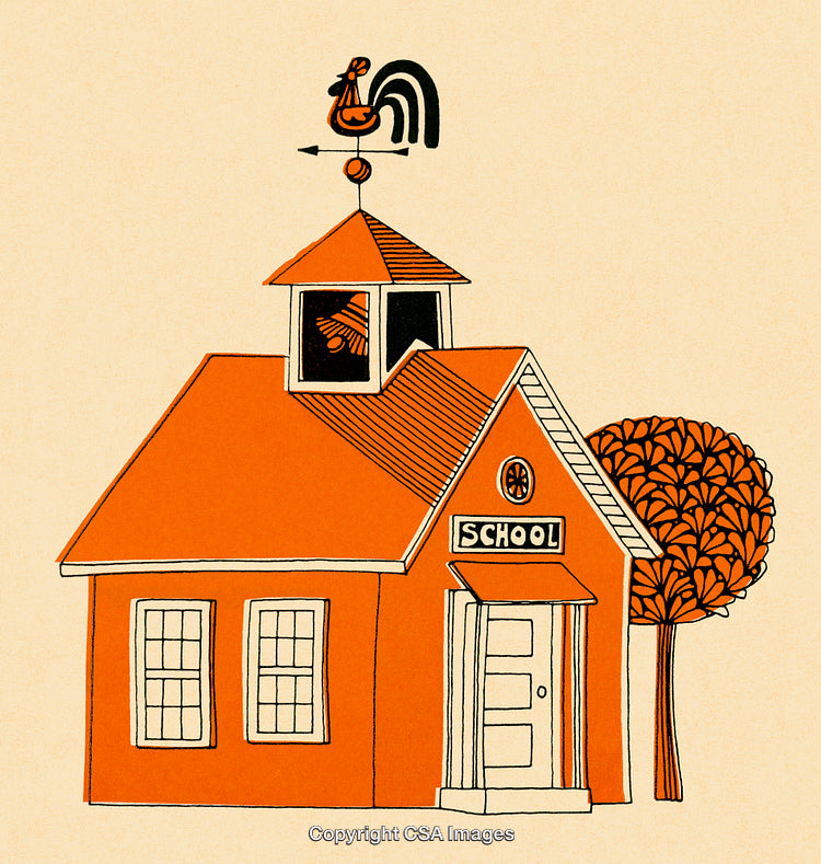 Vintage Illustration of a Schoolhouse with a Weather Vane