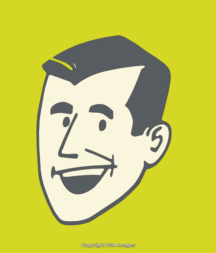 Retro Style Smiling Male Face Illustration on Vibrant Background