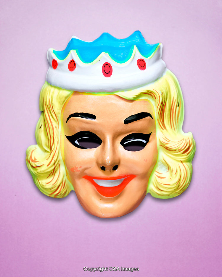 Retro Plastic Princess Mask Against Pastel Background