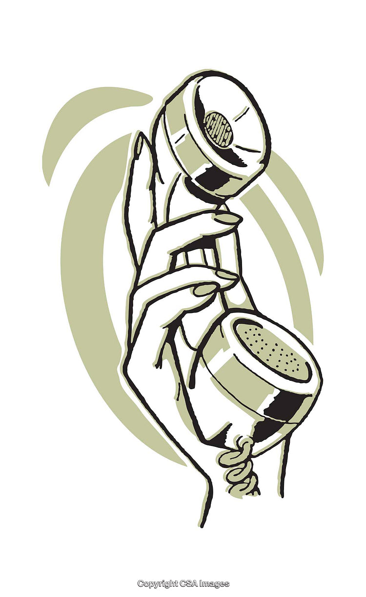 Retro Illustration of Hand Holding a Vintage Telephone Receiver