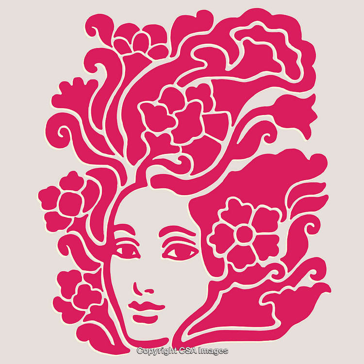 Vibrant Line Art Illustration of a Woman and Floral Elements
