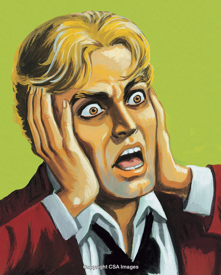 Shocked Man Holding His Face Against a Bright Green Background