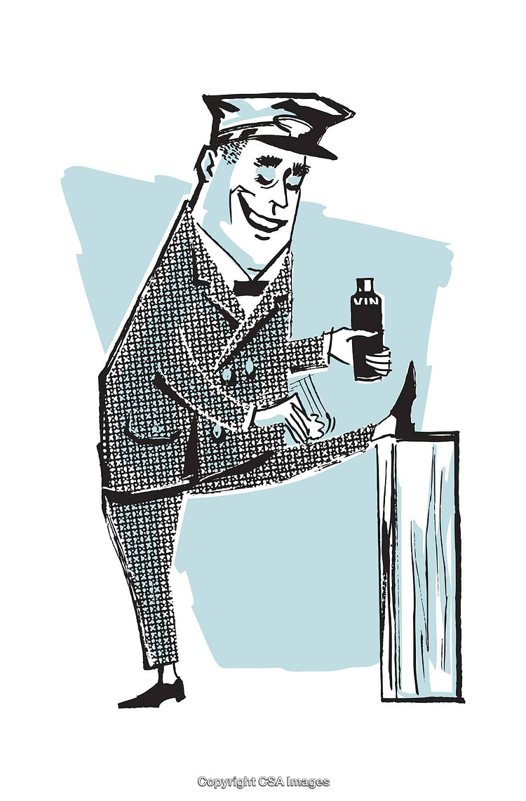 Vintage Illustration of a Man Polishing a Shoe With a Smile