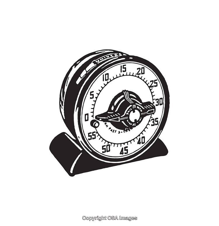 Vintage Kitchen Timer Line Art in Black and White Illustration Style