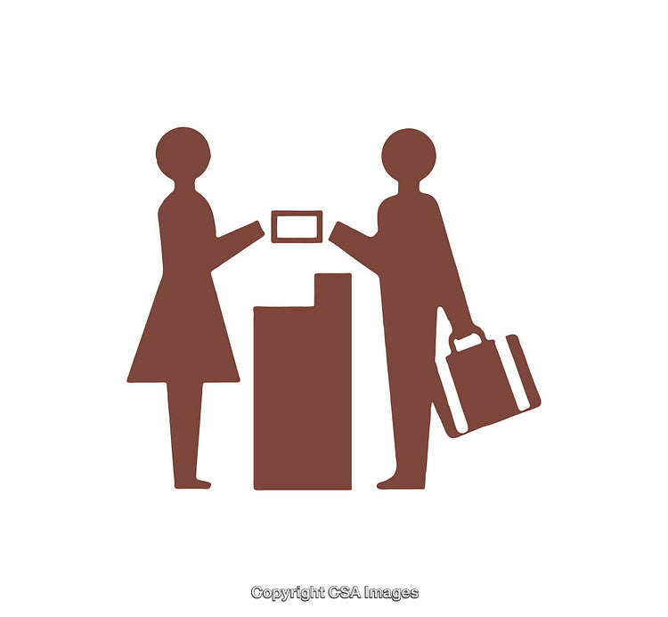 Business Transaction Icon Featuring Two Figures Exchanging Documents