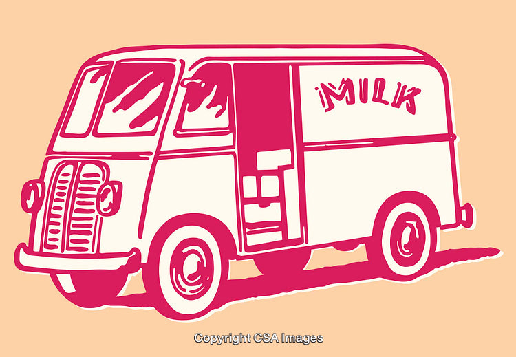 Vintage Milk Delivery Truck Illustration in Bold Two-Tone Design