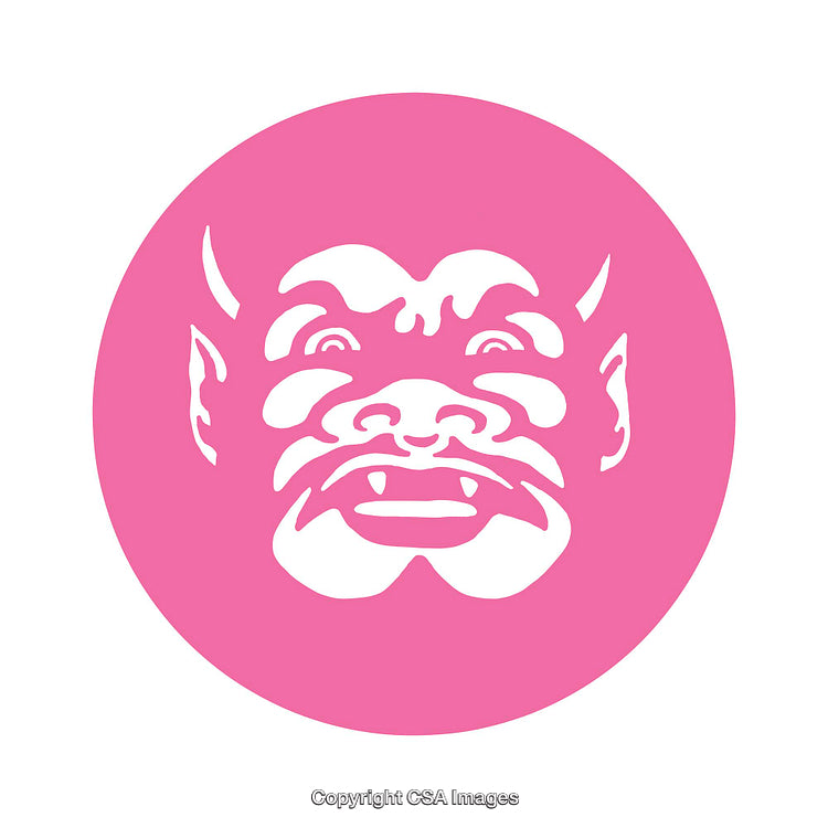 Pink Icon of a Fanged Creature with Bold Design