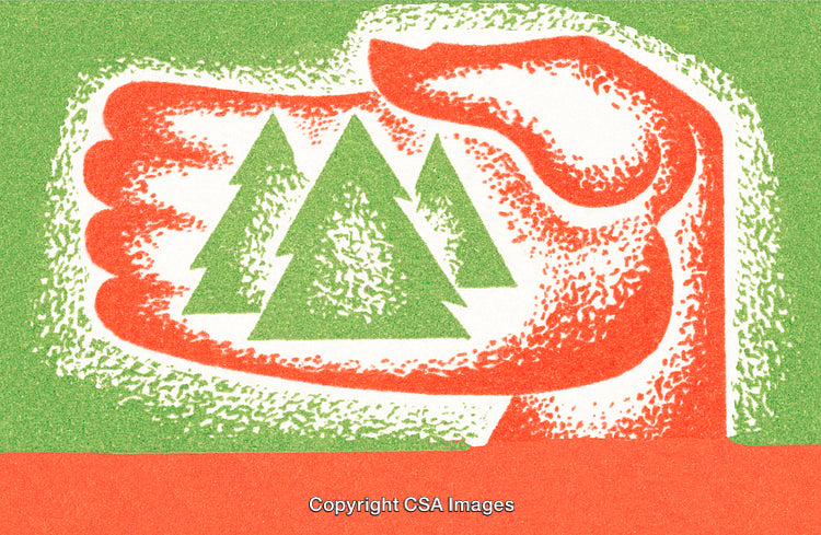 Abstract Illustration of a Hand Holding Trees in a Graphic Art Style