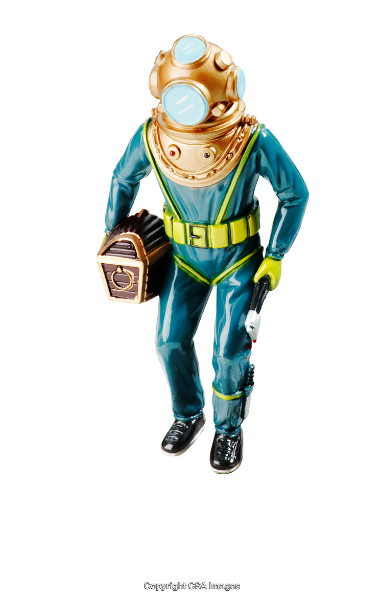 Plastic Diving Suit Toy Figure Standing with Accessories Isolated on White Background