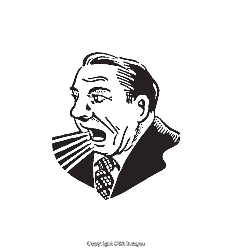 Vintage Illustration of a Man Sneezing in Black and White