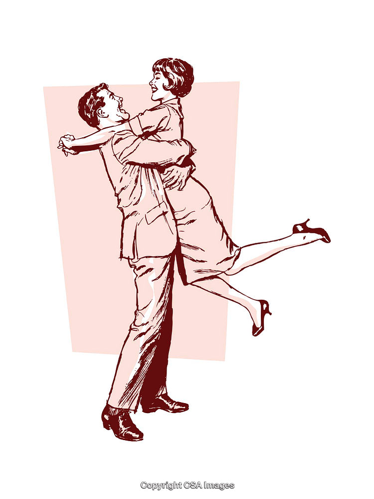 Retro Illustration of a Joyful Couple Embracing with Happiness
