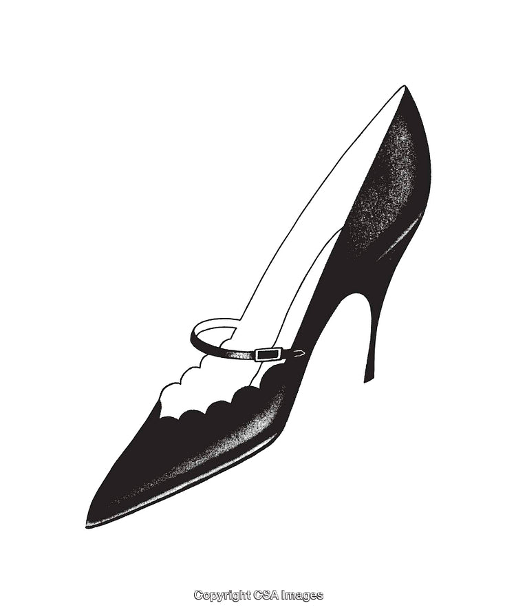 Elegant Black and White Line Art of a High Heel Shoe