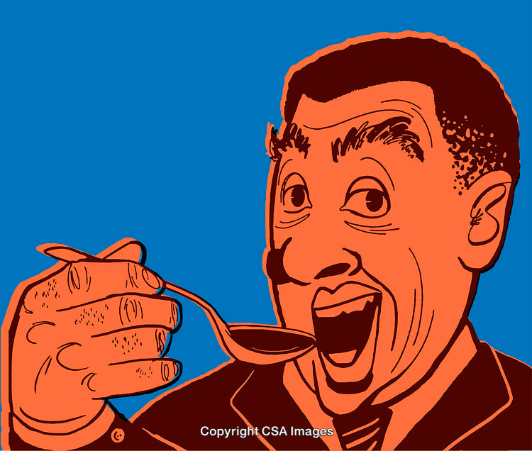 Colorful Line Art of a Person Enjoying a Spoon of Food