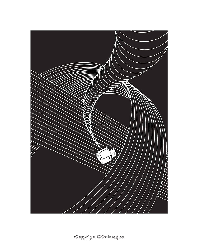 Abstract Black and White Line Art Showing Tornado and House