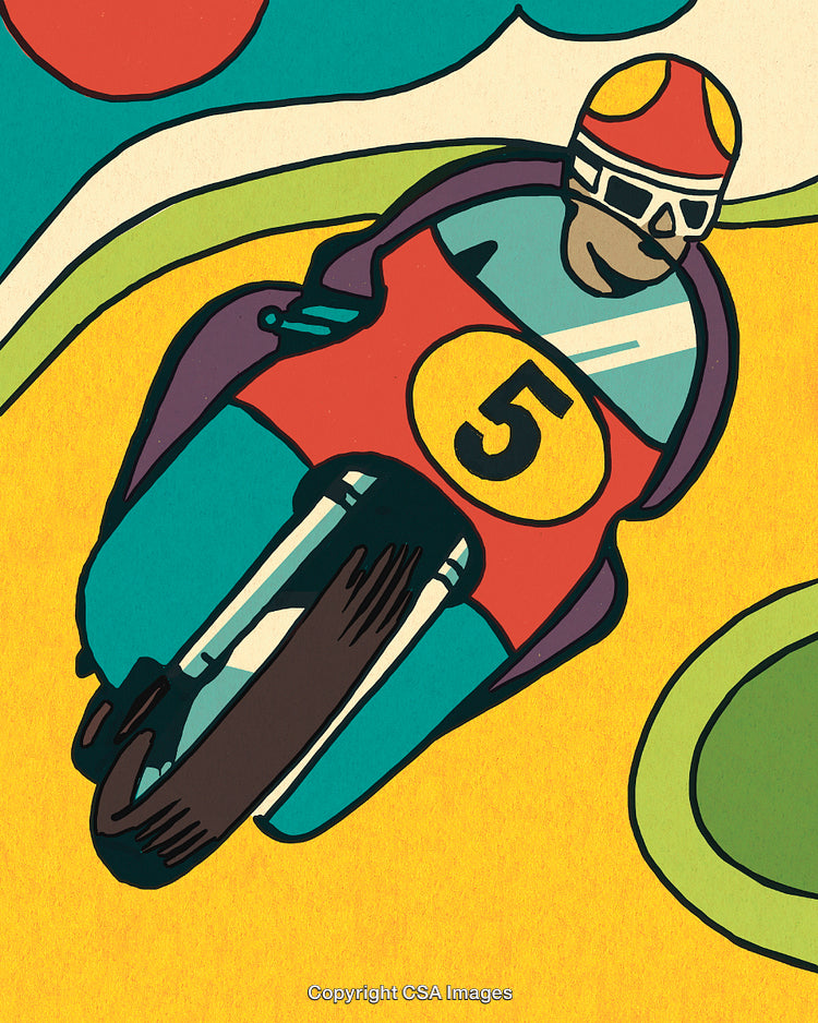 Colorful Abstract Illustration of a Racer on a Motorcycle