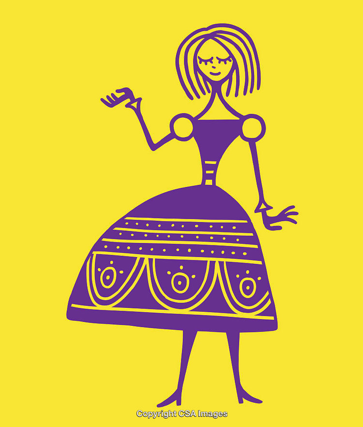 Purple Line Art Illustration of Woman on Yellow Background