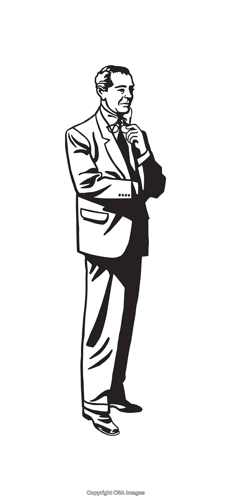 Black and White Illustration of a Pensive Businessman in Formal Attire