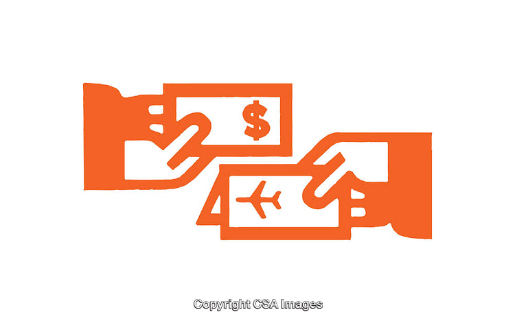 Illustration of Money and Travel Ticket Icon in Orange Silhouette Style