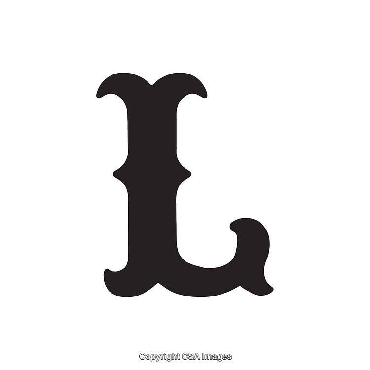 Ornate Black Letter L in Calligraphic Style on White Background