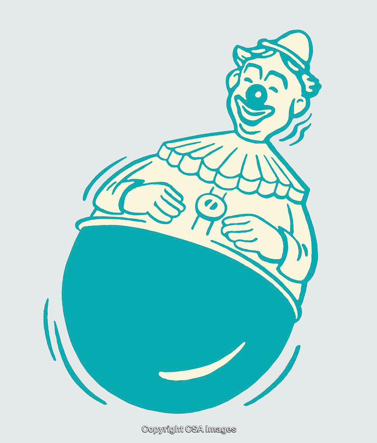 Playful Line Art Illustration of a Rotund Clown in Minimalist Colors