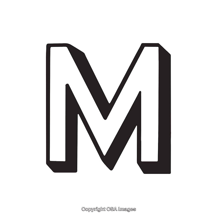 Bold Black Letter M in Stylized Typography Design