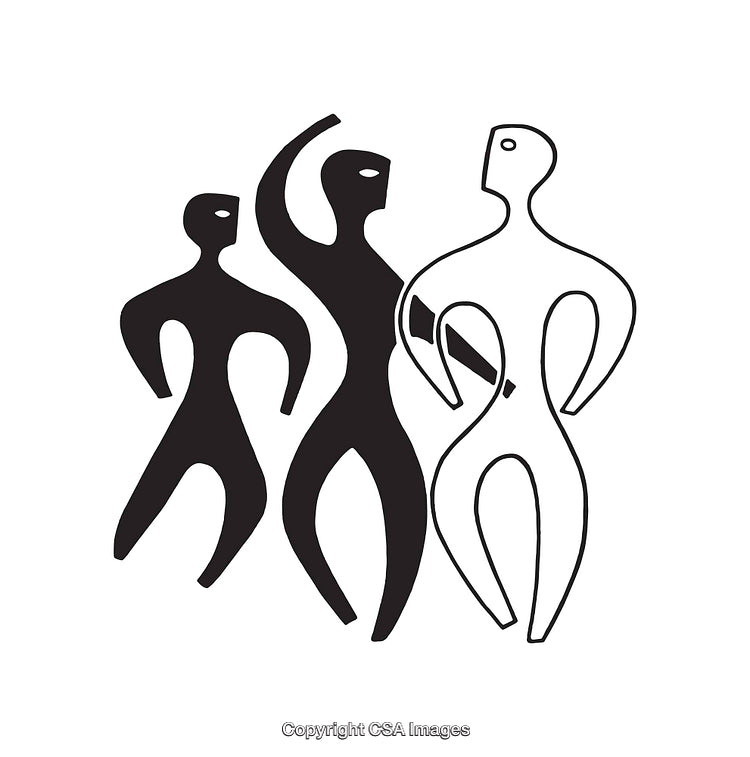 Abstract Black and White Silhouette Figures in Minimalist Artistic Style