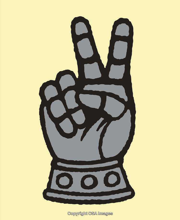 Stylized Peace Hand Sign in Bold Line Art on Light Background