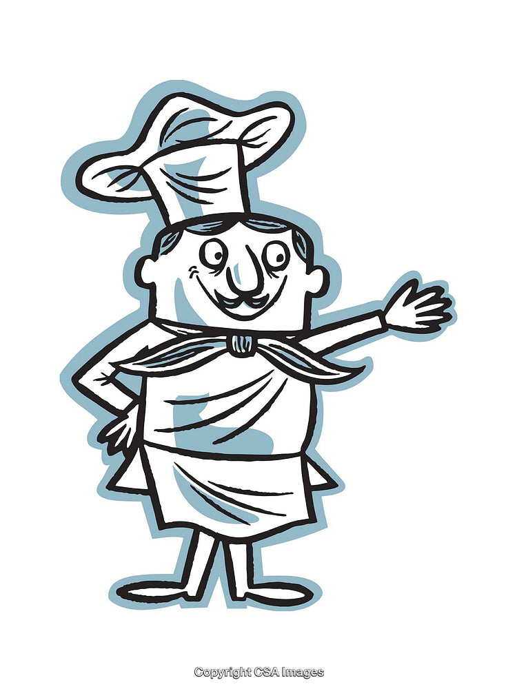 Cheerful Chef Illustration Waving and Smiling in Artistic Cartoon Style