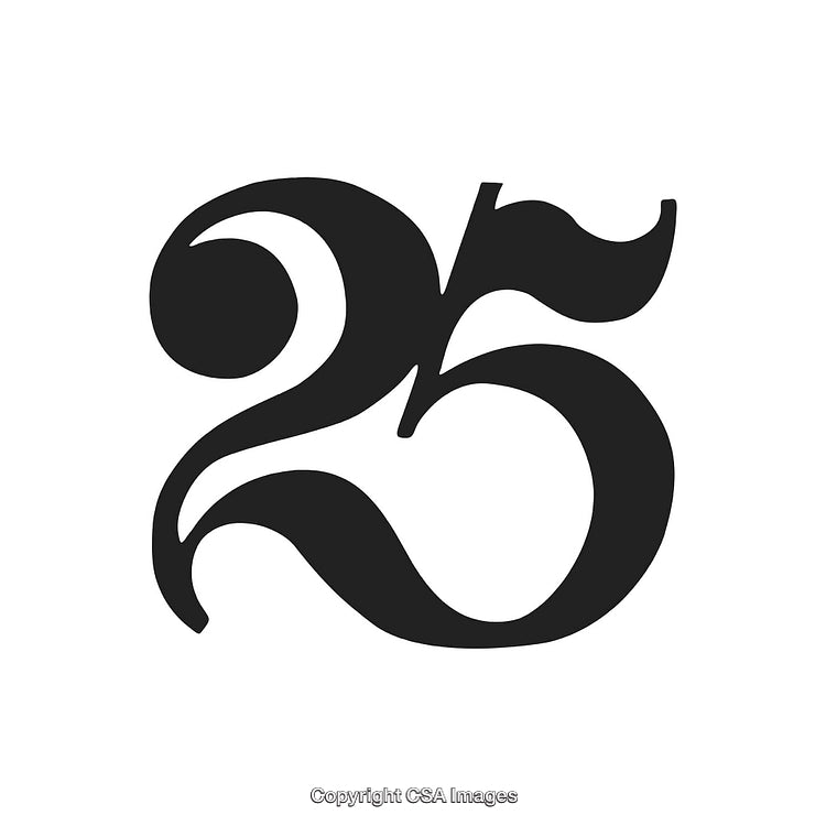 Elegant Graphic Design of Artistic Number Twenty-Five in Monochrome Style