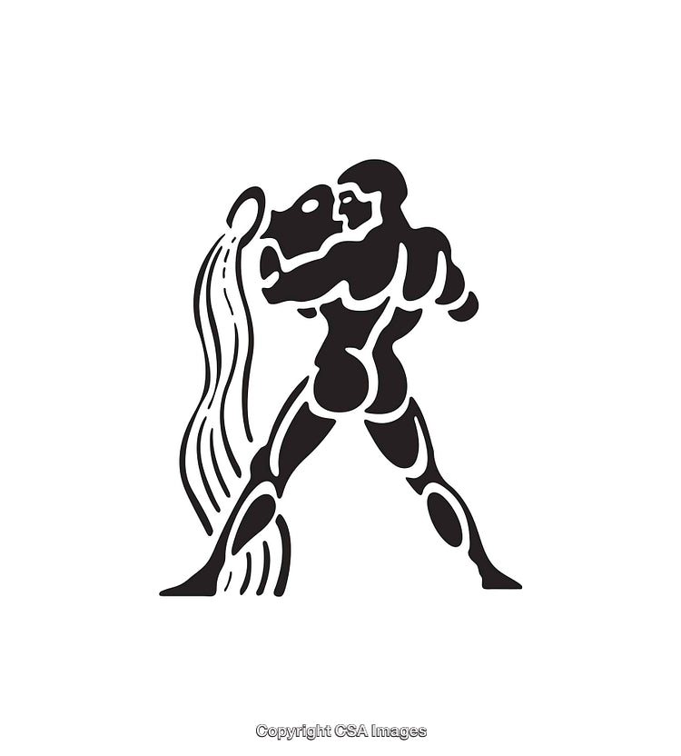 Black and White Aquarius Zodiac Sign Illustration in Abstract Silhouette Style