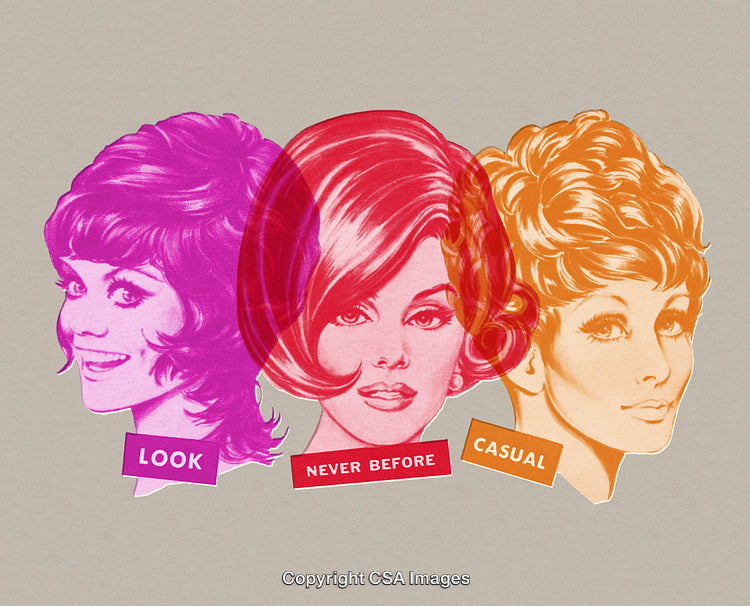 Colorful Retro Illustration of Female Portraits with Vintage Style Typography