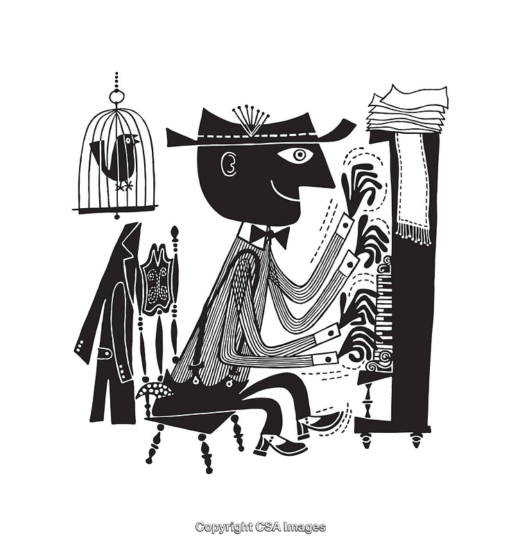 Abstract Black and White Art of Musician Playing Piano