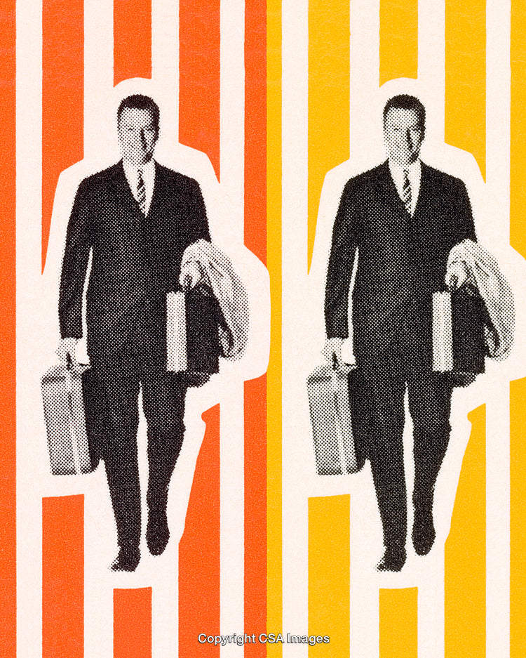 Vintage Businessman Silhouette on Bold Pop Art Background