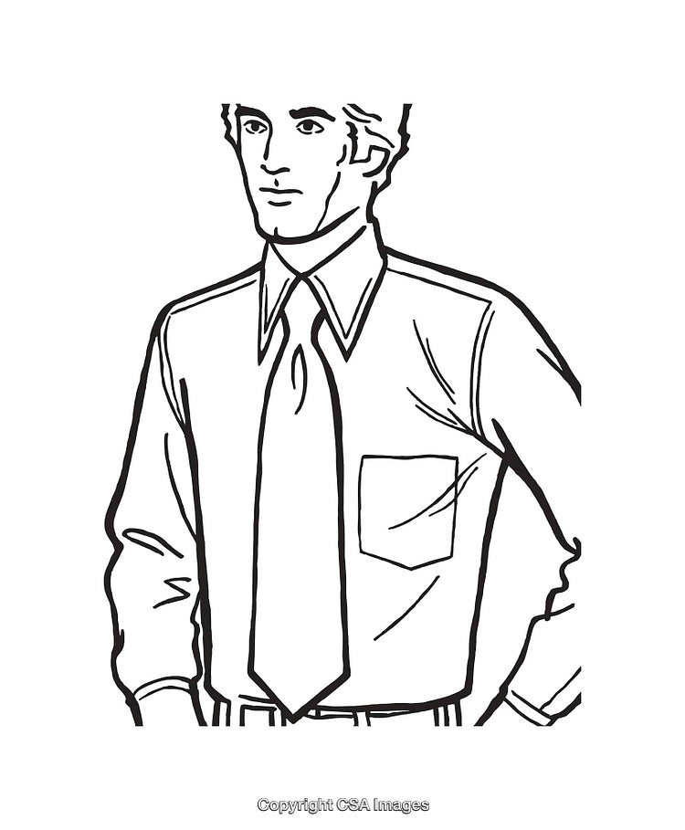 Black and White Line Drawing of a Business Professional in Formal Attire