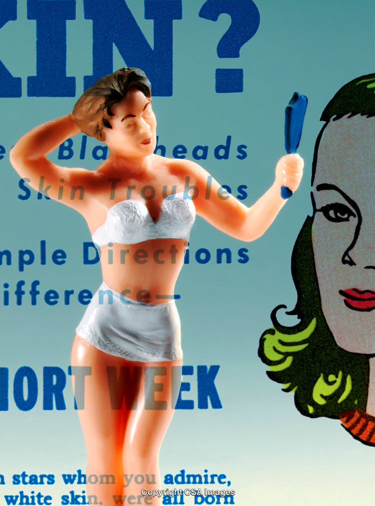 Retro-Styled Female Figurine With Bold Typography and Pop Art Details