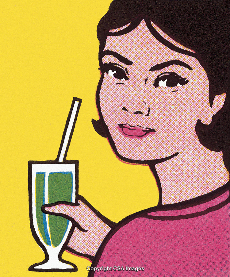 Retro Style Pop Art Illustration of a Woman With a Drink