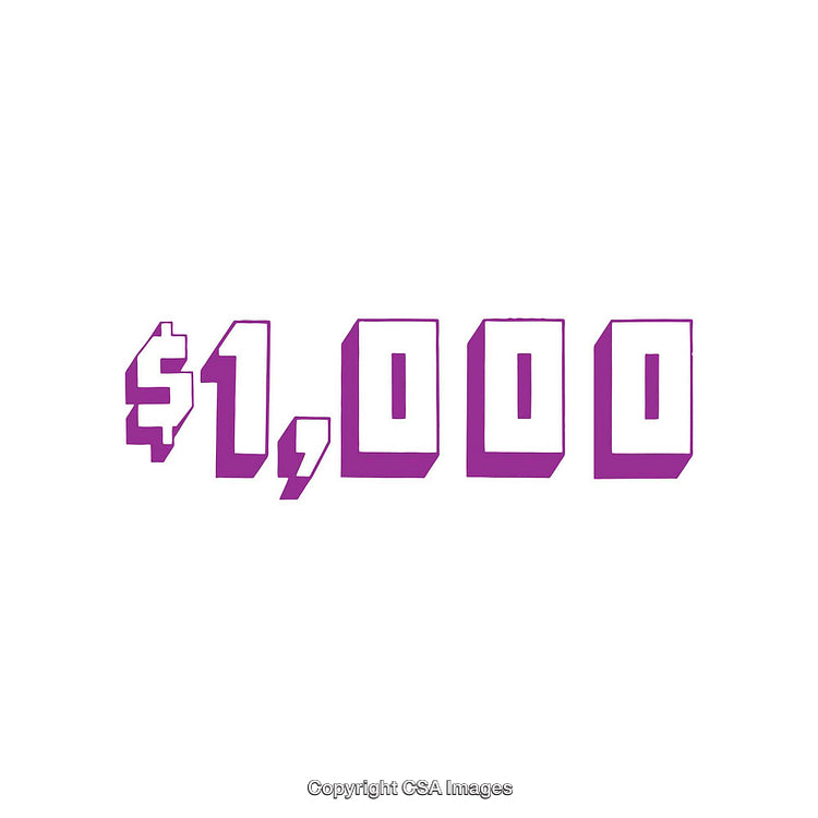 Purple Stylized Rendering of $1,000 on White Background