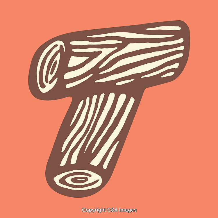 Stylized Wooden Letter T on a Warm Orange Background