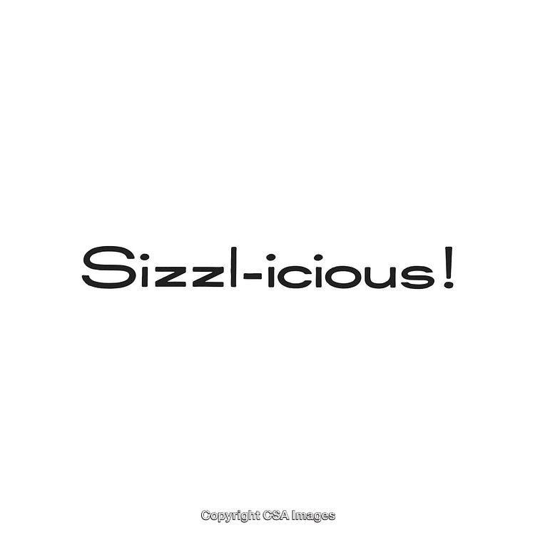 Bold Graphic Text Sizzl-icious Presented on Clean White Background