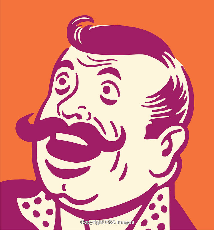 Colorful Line Art Illustration of a Surprised Vintage Character Face