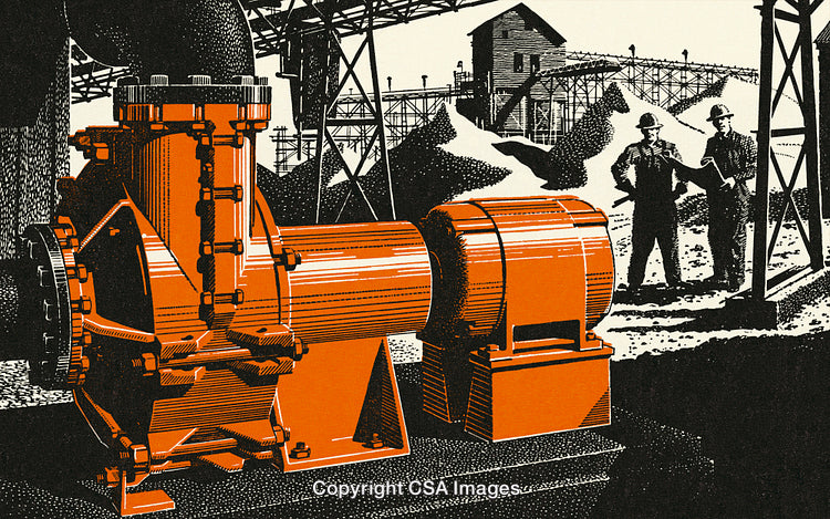 Industrial Pump Equipment Near Workers in an Outdoor Facility Scene