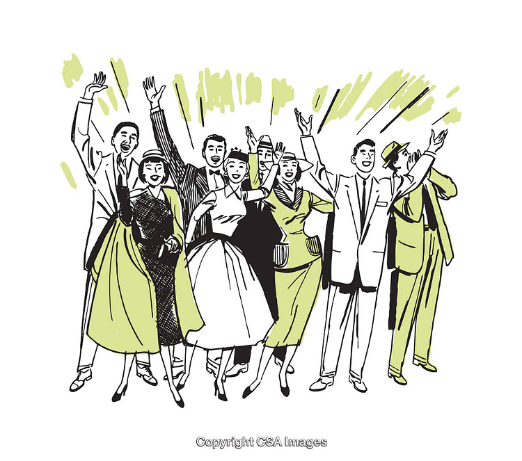 Vintage Illustration of Group Celebration in Retro Style